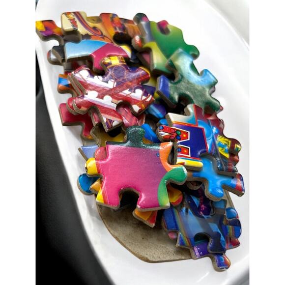 Handmade Brooch Puzzle Pieces 3.5" x 1" Bright Colorful Pin - Picture 2 of 6
